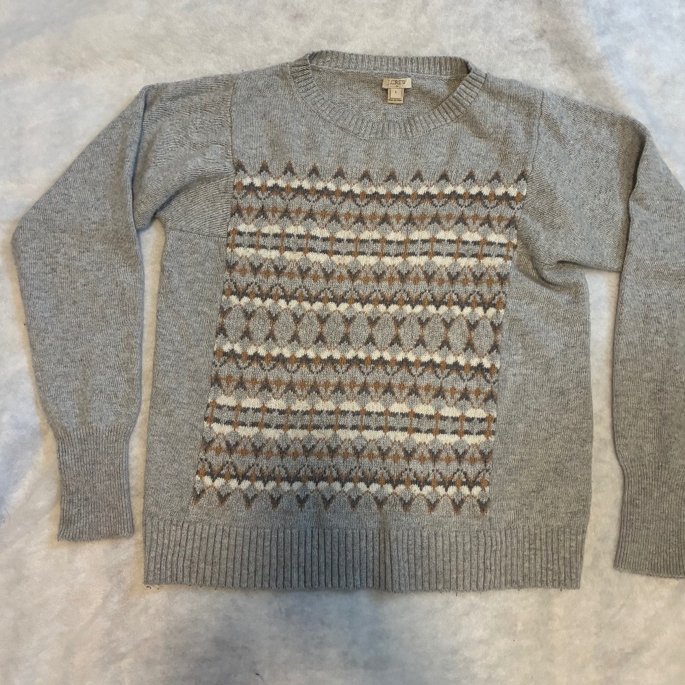 J.Crew gray sweater Gray Fair Isle pattern Size L. Wool blend
